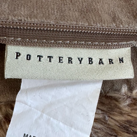 Pottery Barn Faux Fur Trim Throw Pillow Covers Taupe Brown 18x18 Set - Picture 7 of 10